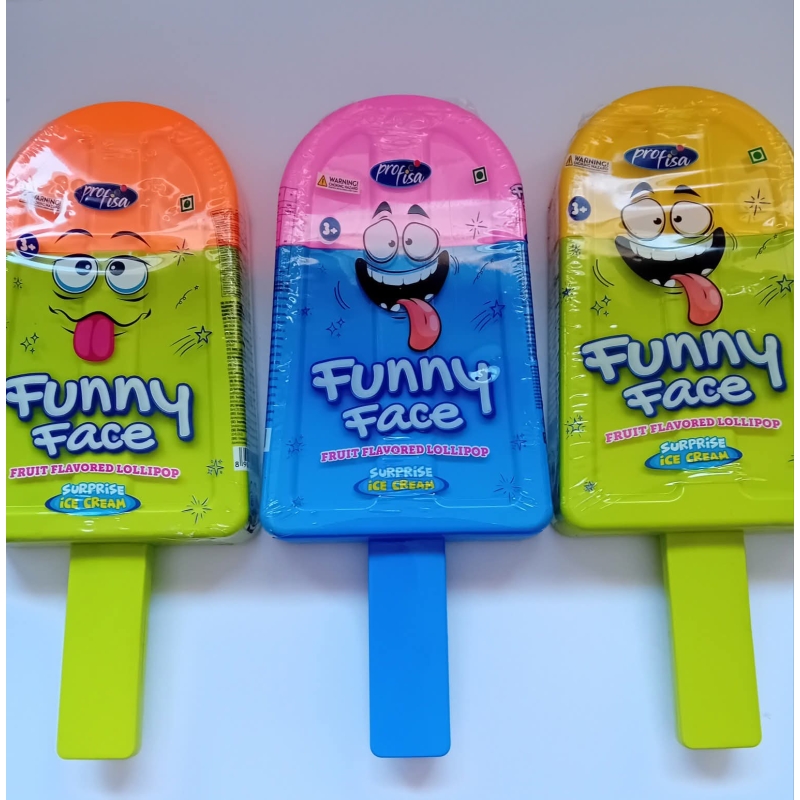 „Funny Face“ saldainių rinkinys – ledų formos dėžutė su čiulpinukais (80 g)